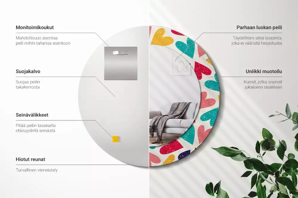 Kerek tükör fali dísz Színes szívek