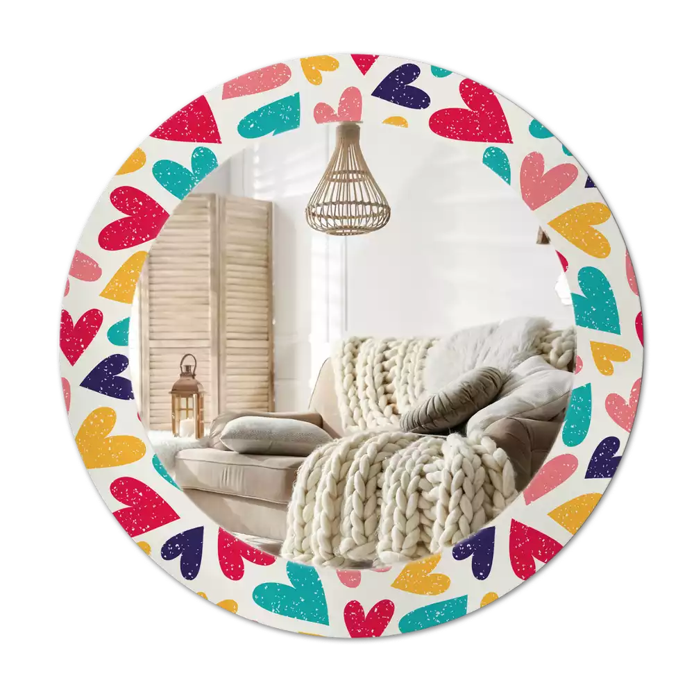 Kerek tükör fali dísz Színes szívek