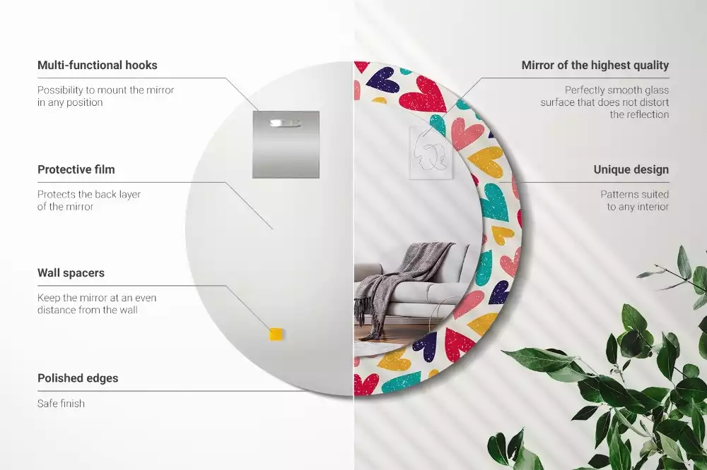 Kerek tükör fali dísz Színes szívek