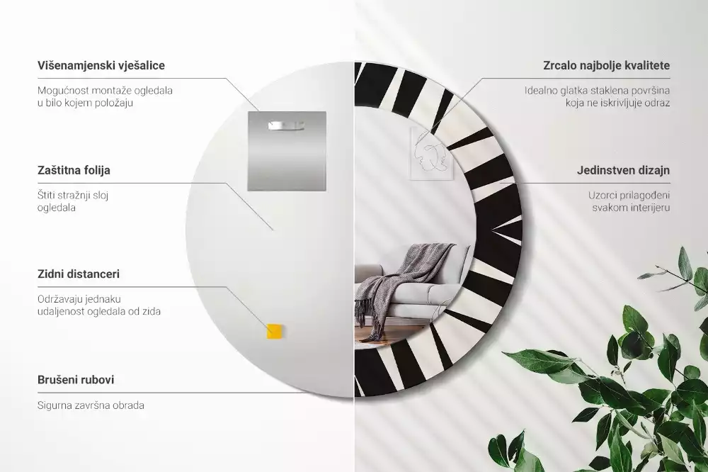 Kerek tükör fali dísz Absztrakt geometria