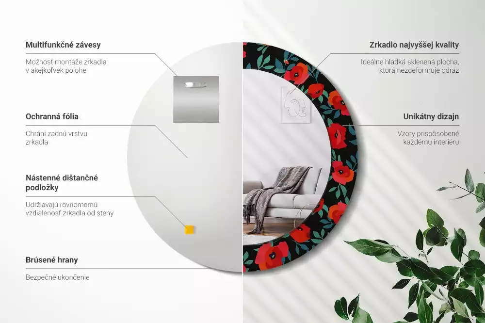 Kerek tükör fali dísz Piros mák