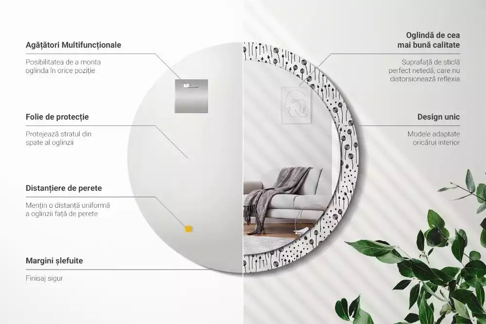 Kerek tükör fali dísz Virágrajz