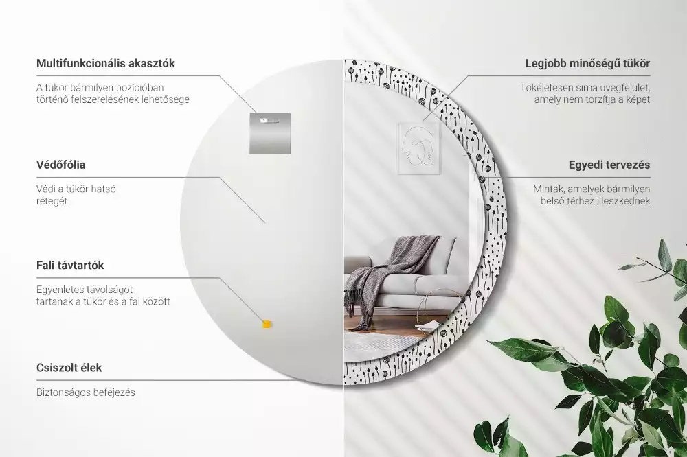 Kerek tükör fali dísz Virágrajz