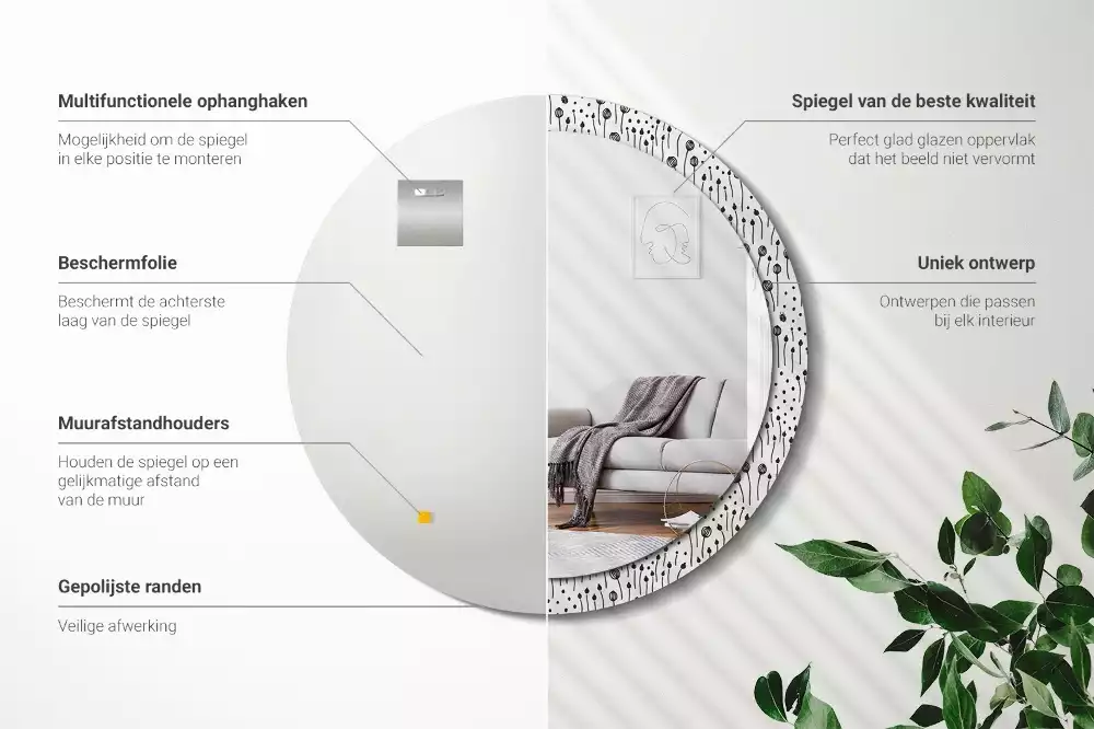 Kerek tükör fali dísz Virágrajz