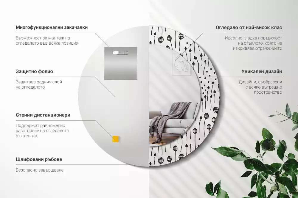 Kerek tükör fali dísz Virágrajz