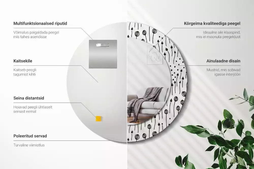 Kerek tükör fali dísz Virágrajz