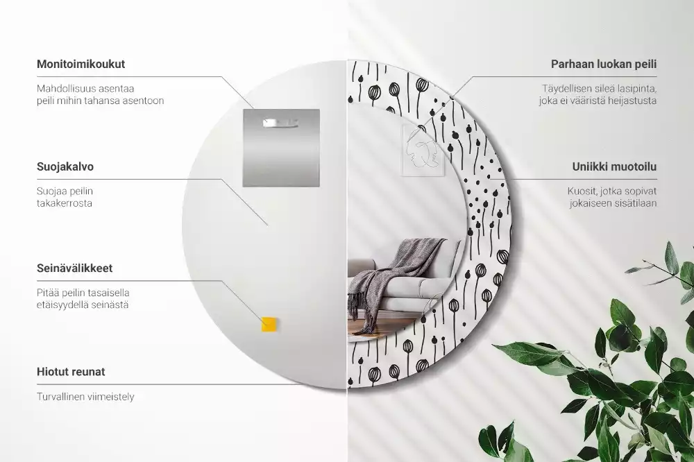 Kerek tükör fali dísz Virágrajz