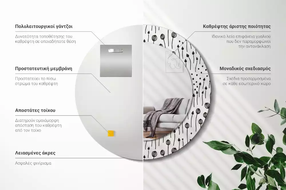 Kerek tükör fali dísz Virágrajz