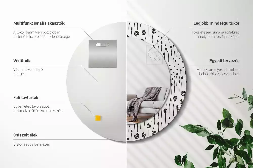 Kerek tükör fali dísz Virágrajz