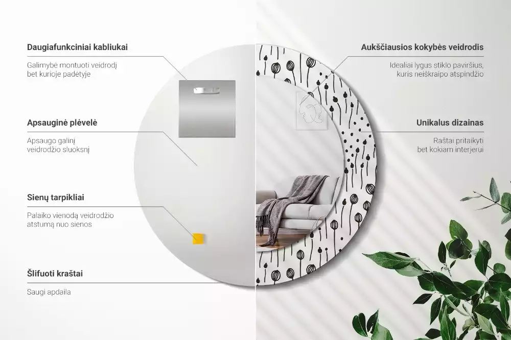 Kerek tükör fali dísz Virágrajz