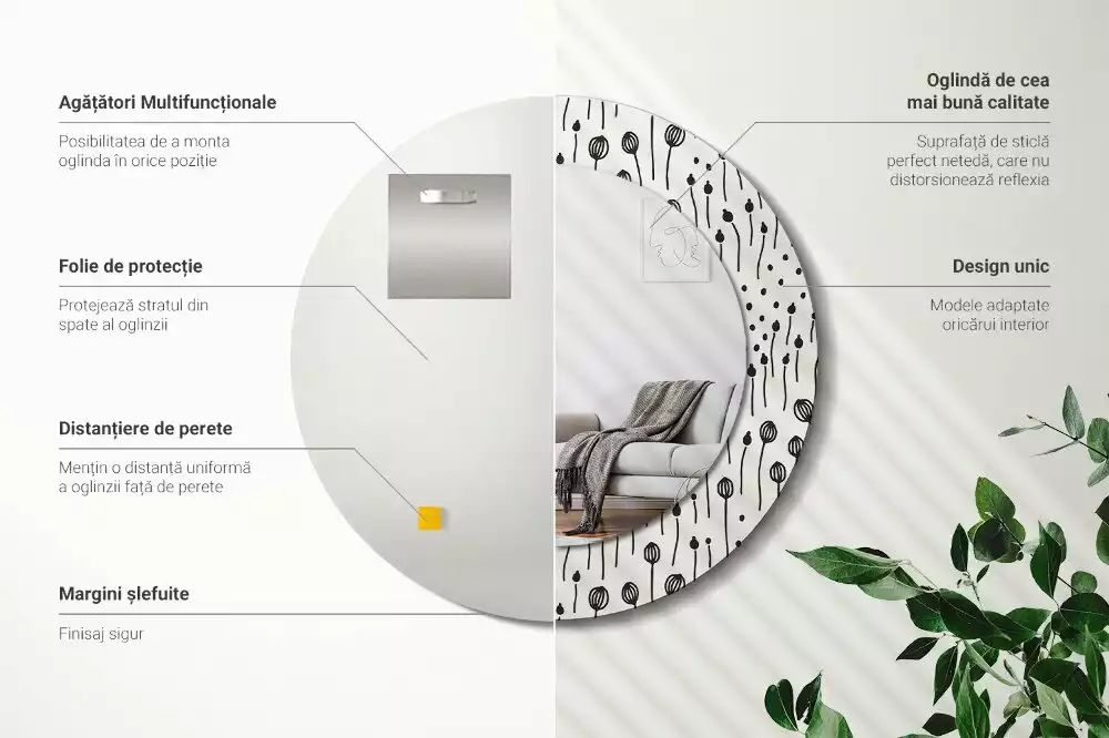 Kerek tükör fali dísz Virágrajz