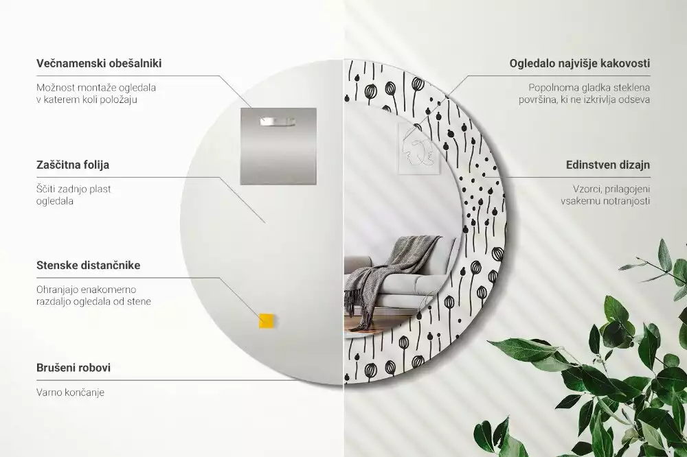 Kerek tükör fali dísz Virágrajz