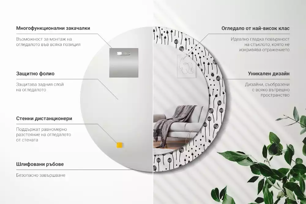 Kerek tükör fali dísz Virágrajz