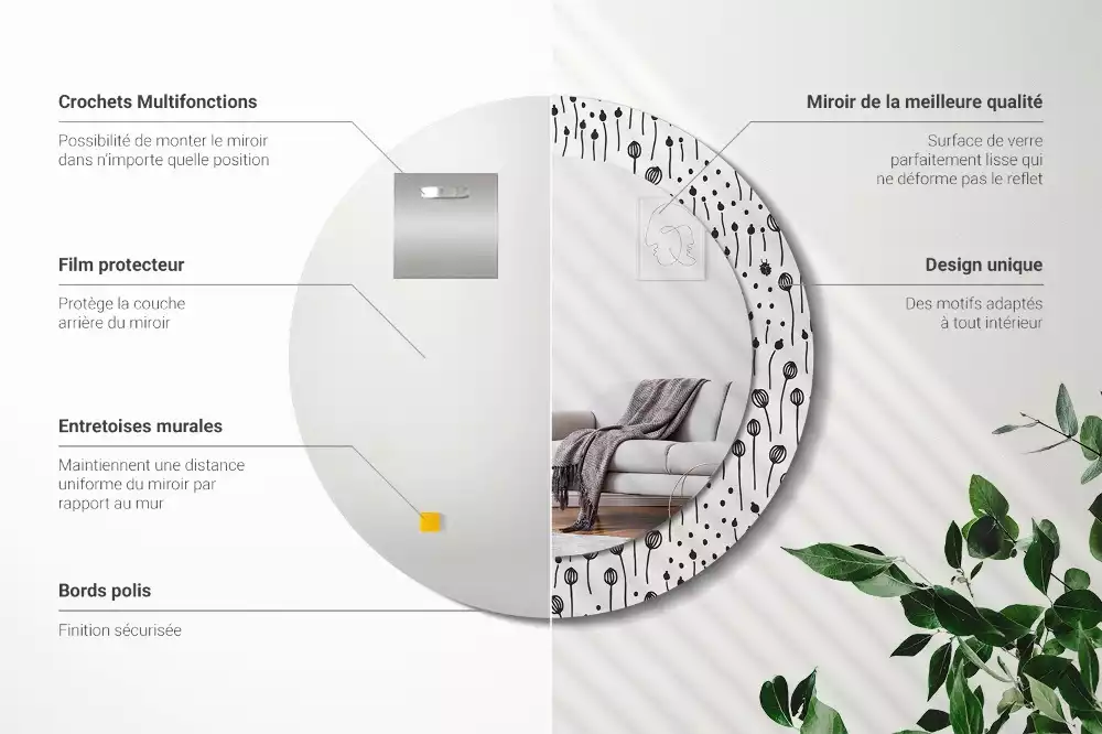 Kerek tükör fali dísz Virágrajz