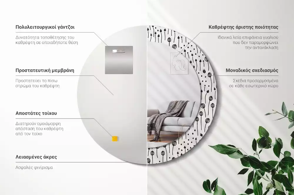 Kerek tükör fali dísz Virágrajz