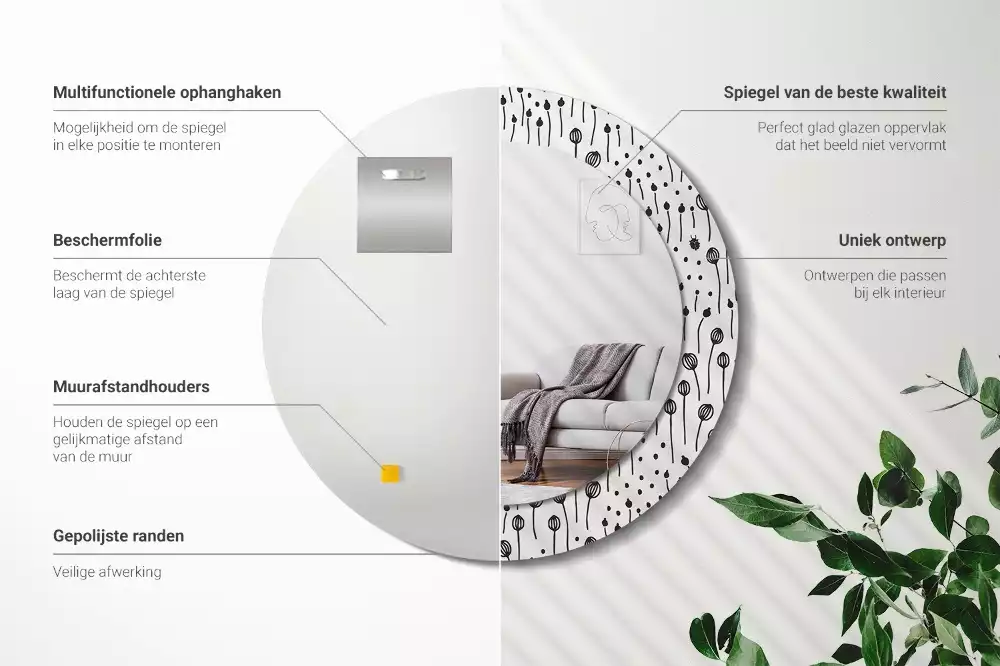 Kerek tükör fali dísz Virágrajz