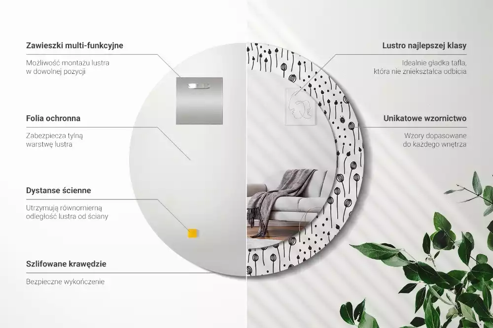 Kerek tükör fali dísz Virágrajz