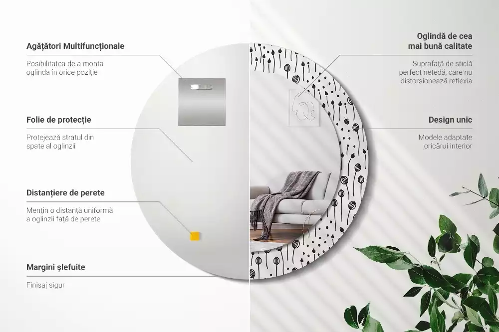 Kerek tükör fali dísz Virágrajz