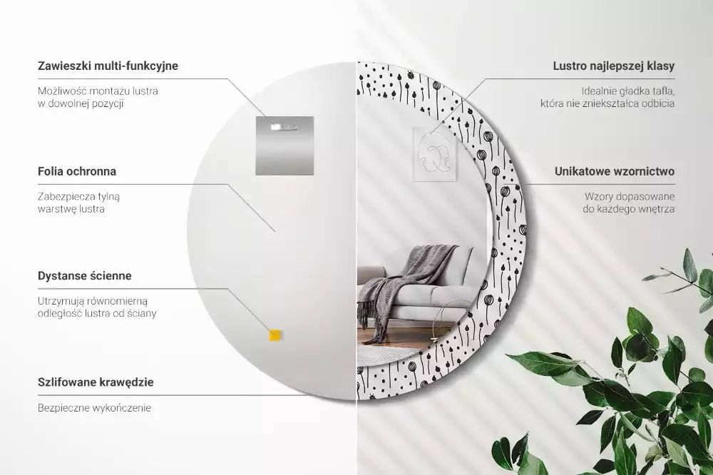 Kerek tükör fali dísz Virágrajz