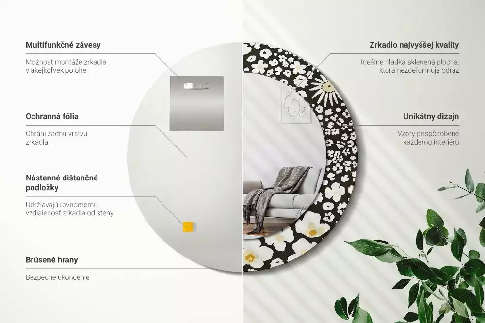 Kerek tükör fali dísz Százszorszépek