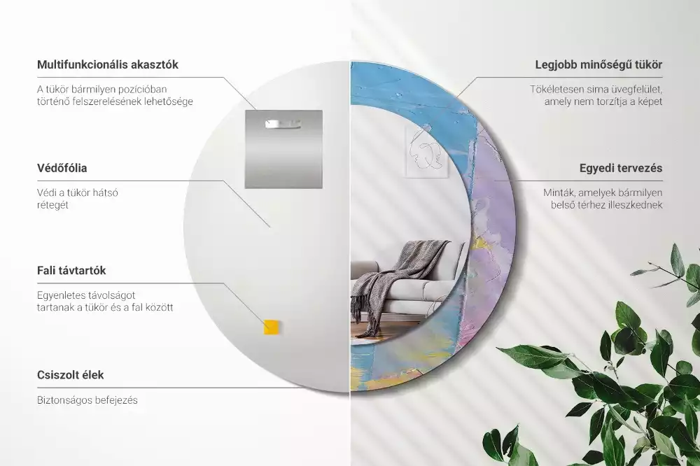 Kerek tükör fali dísz Olajfesték textúra