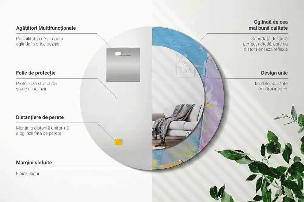 Kerek tükör fali dísz Olajfesték textúra