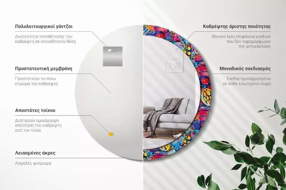 Kerek tükör fali dísz Színes firkák