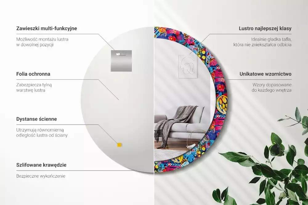 Kerek tükör fali dísz Színes firkák