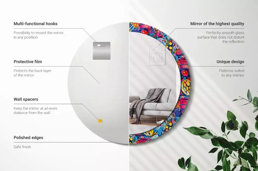 Kerek tükör fali dísz Színes firkák