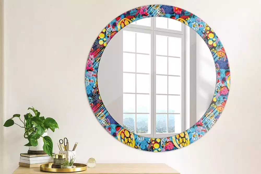 Kerek tükör fali dísz Színes firkák