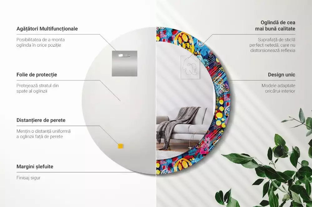 Kerek tükör fali dísz Színes firkák