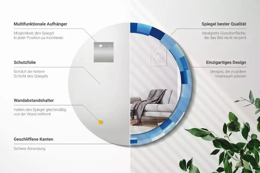 Kerek tükör fali dísz Kék absztrakt