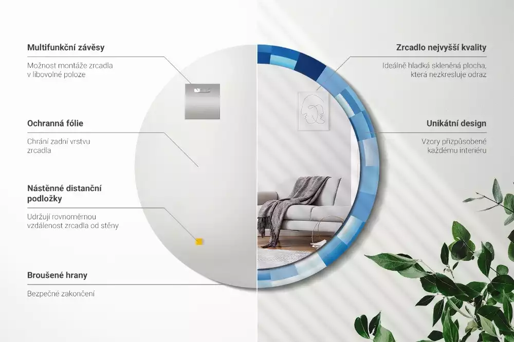 Kerek tükör fali dísz Kék absztrakt