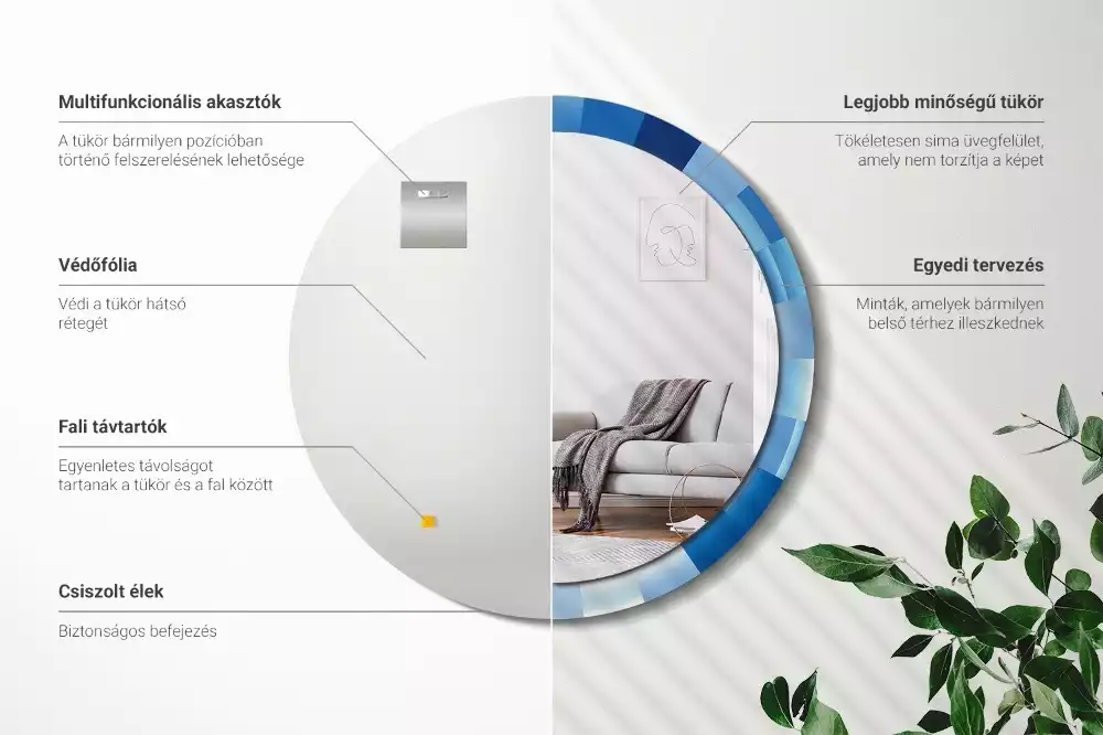 Kerek tükör fali dísz Kék absztrakt