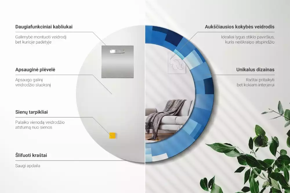 Kerek tükör fali dísz Kék absztrakt