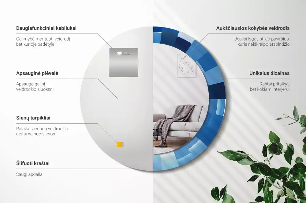 Kerek tükör fali dísz Kék absztrakt