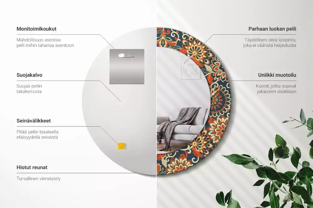 Kerek tükör fali dísz Retro virágok