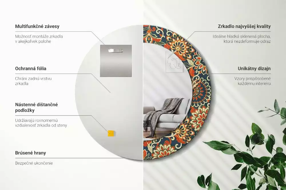 Kerek tükör fali dísz Retro virágok