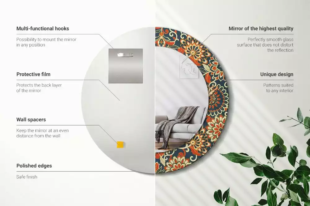 Kerek tükör fali dísz Retro virágok