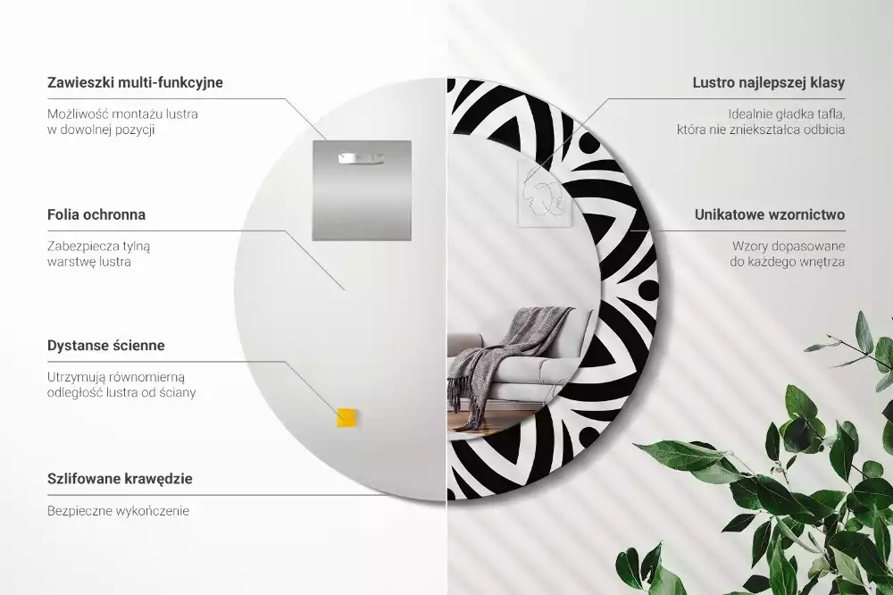 Kerek tükör fali dísz Fekete dísz