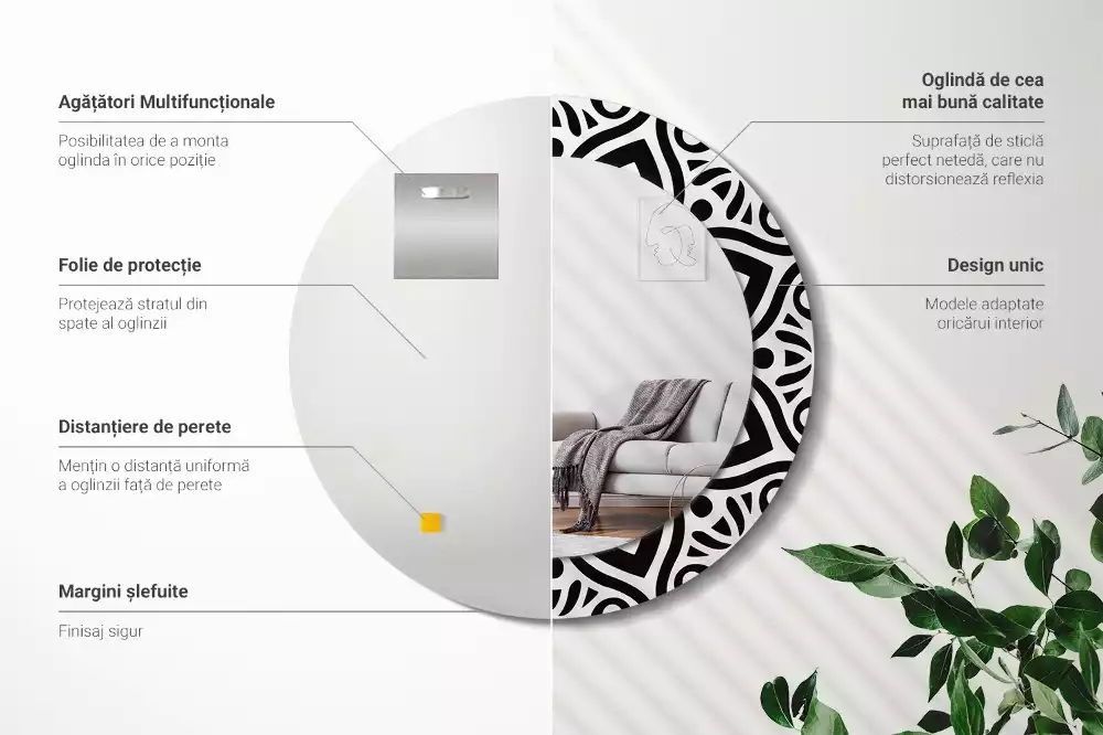 Kerek tükör fali dísz Fekete dísz