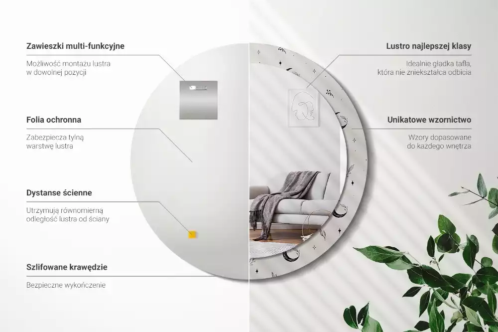 Kerek tükör fali dísz Doodle növények