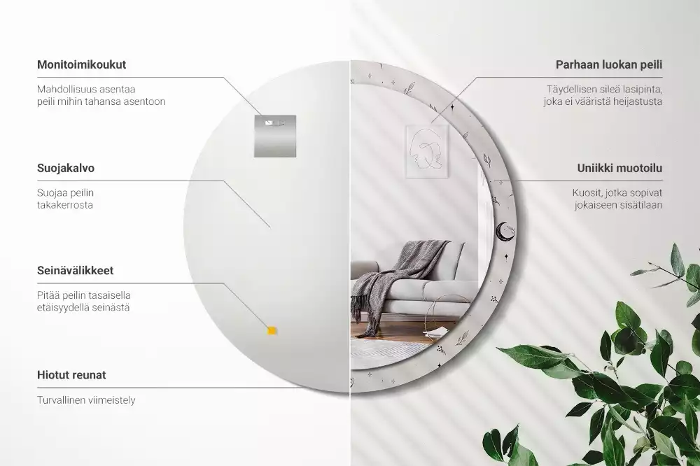 Kerek tükör fali dísz Doodle növények