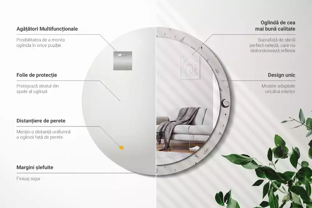 Kerek tükör fali dísz Doodle növények