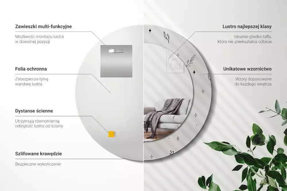 Kerek tükör fali dísz Doodle növények