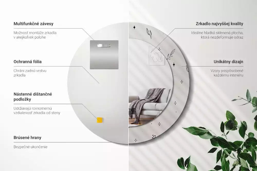 Kerek tükör fali dísz Doodle növények