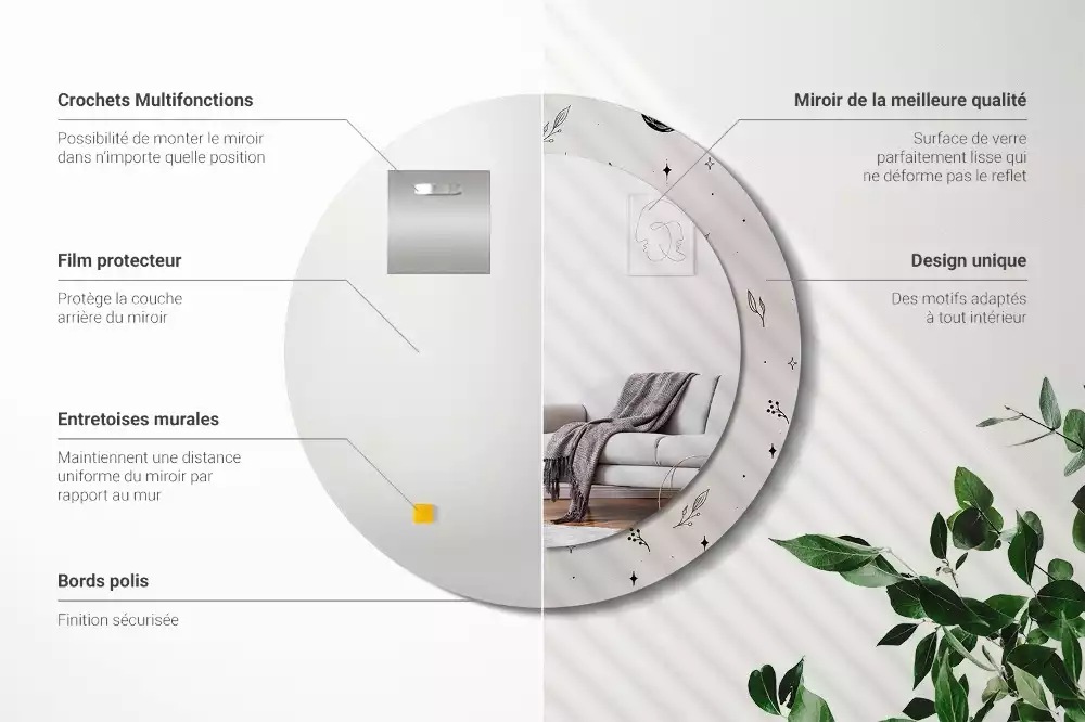 Kerek tükör fali dísz Doodle növények