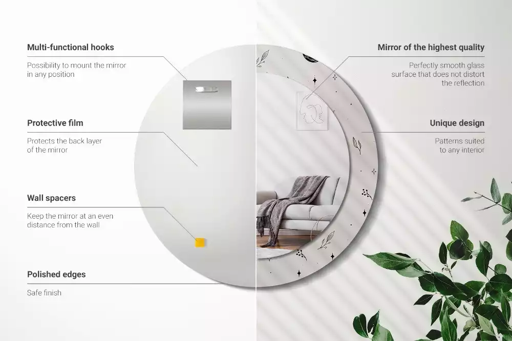 Kerek tükör fali dísz Doodle növények