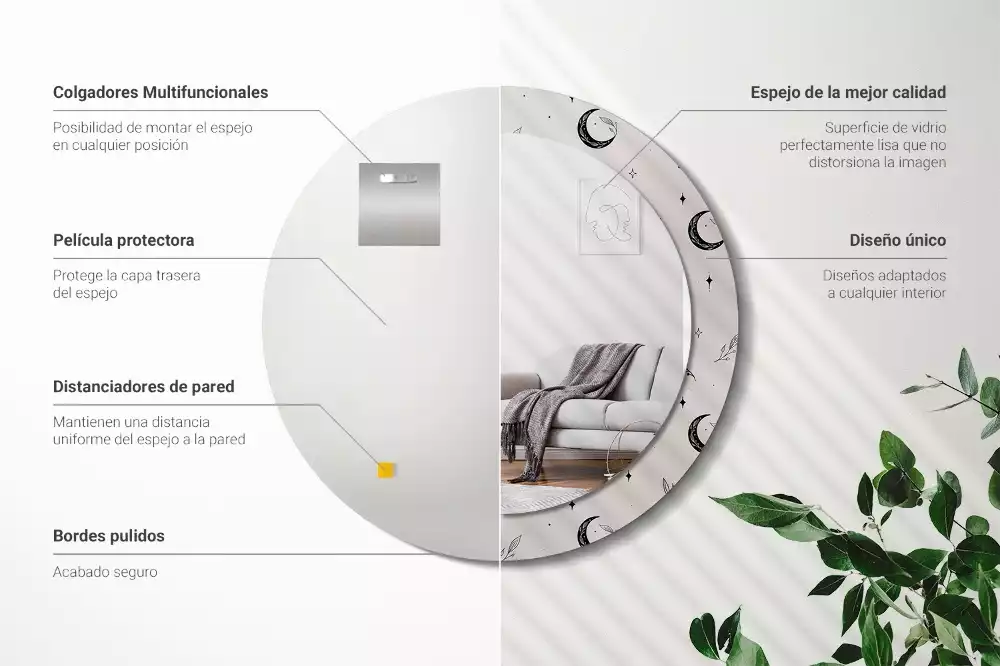 Kerek tükör fali dísz Doodle növények