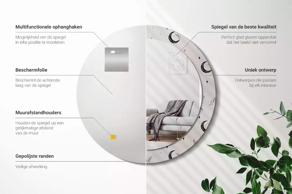 Kerek tükör fali dísz Doodle növények